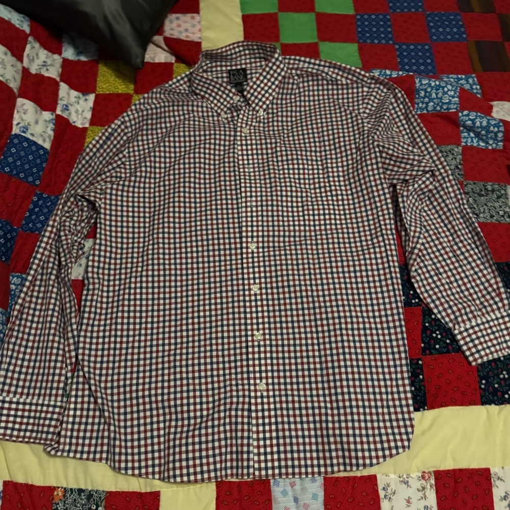 Jos. A. Bank Red and Blue Plaid Button Down Shirt